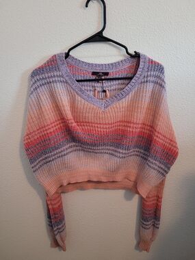My Michelle Peach, Lavender & Coral Striped V-Neck Sweater #389